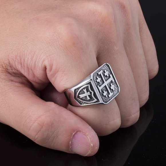 Silver Shield Men's Ring - Picture 1 of 4